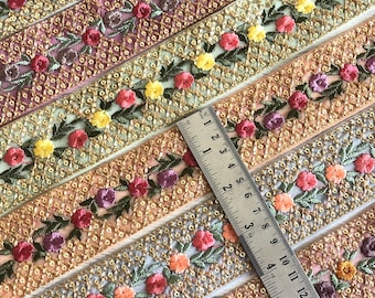 Embroidered Net Fabric Lace-Silk Fabric Trim, Wedding Dress, Sari Border, Saree Fabric, Art Quilt, Indian Trim By The Yard, Table Runner
