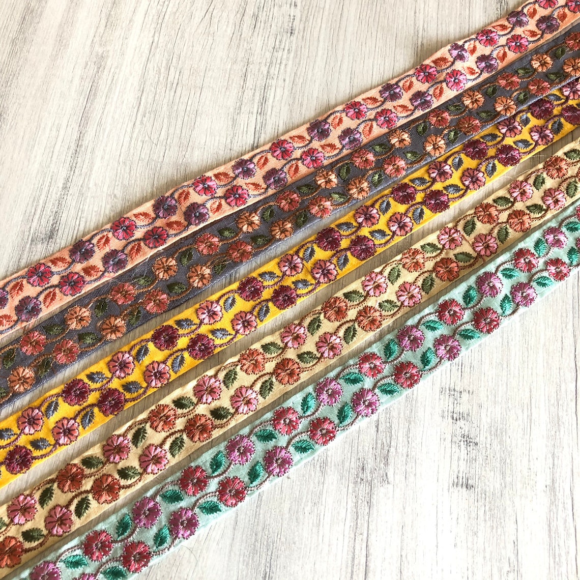 Embroidered Indian Trim By The Yard Indian Fabric Trim Sari Etsy