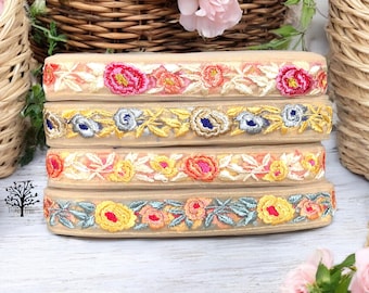 Embroidered Organza Fabric Trim – Indian Sari Border, Sequins