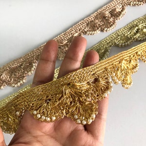 Sari Borte, indische gehäkelte gewellte Spitzenborte, Sari-Stoffborte, Spitzenband, Tischläufer, indische Stoffverzierungen