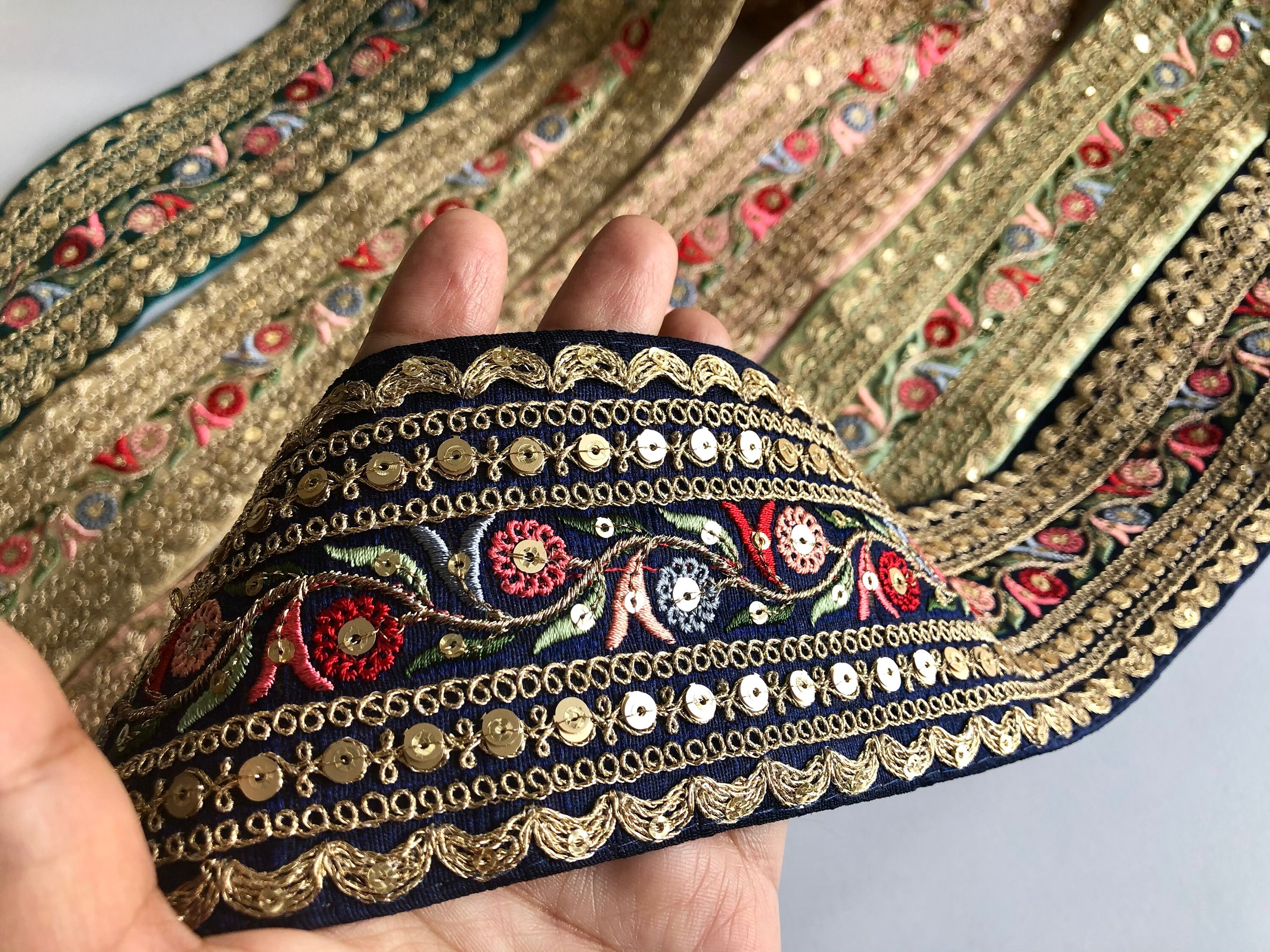 Embroidered Indian Trim By The Yard Indian Fabric Trim Sari Etsy