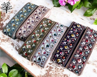 Floral Embroidered Sari Border, Indian Silk Fabric Trim