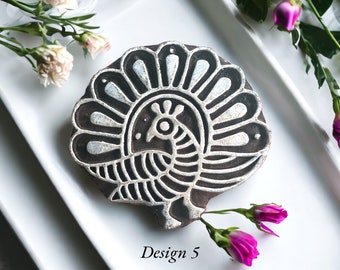 Hand Carved Indian Peacock Wooden Stamp, Fabric Textile Block Printing