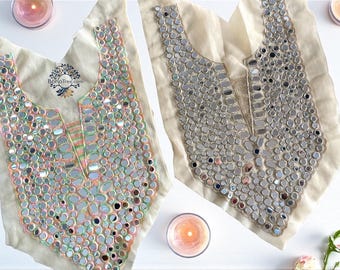 Boho-halspatches met echte spiegels, geborduurd nekstuk voor zelfgemaakt boho-shirt, blouse