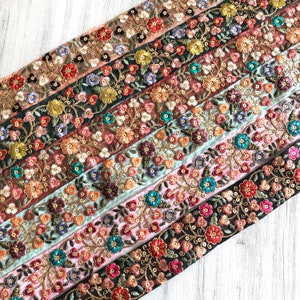 Multi-colored Bohemian Fabric Trim-Art Quilt Table Runner-Embroidered Silk Sari Ribbon Border-Silk Sari Fabric-India Fabric Trim By The Yard