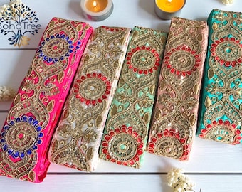 Embroidered Sari Fabric Trim, Indian Saree Border for Boho Art Quilts, Table Runner