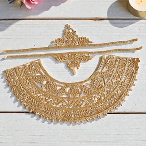 Naszywki Zari z haftem boho na szyję – ręcznie haftowany złoty naszyjnik do koszuli i bluzki boho DIY