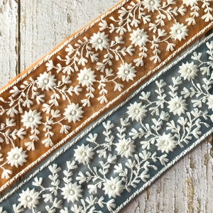 Embroidered Net Fabric Lace-Floral Fabric Trim, Wedding Dress, Sari Border, Saree Fabric, Art Quilt, Indian Trim By The Yard, Table Runner image 8