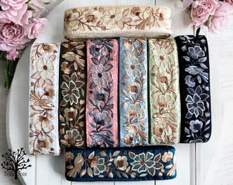 Geborduurde zijden lintversiering, bloemen sari-rand, Indiase stoffen doe-het-zelf jurk, knutselen, rokken