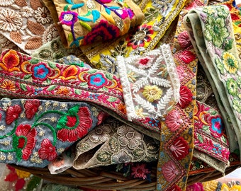 Fabric remnants, 5”-6” sari snippets, sari fabric scraps, sari silk ribbon, saree  Assorted Silk Trims Junk Journal Ephemera embellishments