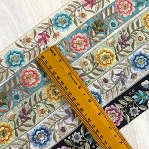 Sari Fabric Embroidered Trim, Embellishments for Boho Junk Journal, Holiday Home Decor, Boho Wedding Dress, Indian Fabric, Table Runner image 3