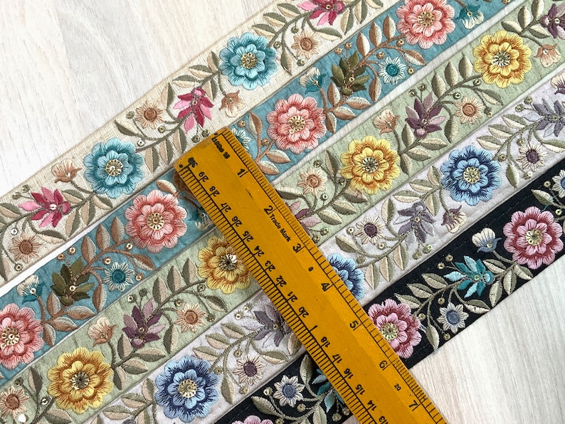 Sari Fabric Embroidered Trim, Embellishments for Boho Junk Journal, Holiday Home Decor, Boho Wedding Dress, Indian Fabric, Table Runner image 3