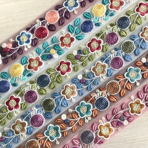 Floral Net Fabric Trim-Multi Colour Bordado Sari Borde-Seda Sari Fabric-Dupattas,Quilt Silk Ribbon-Indian Fabric-Table Runner-Lehengas