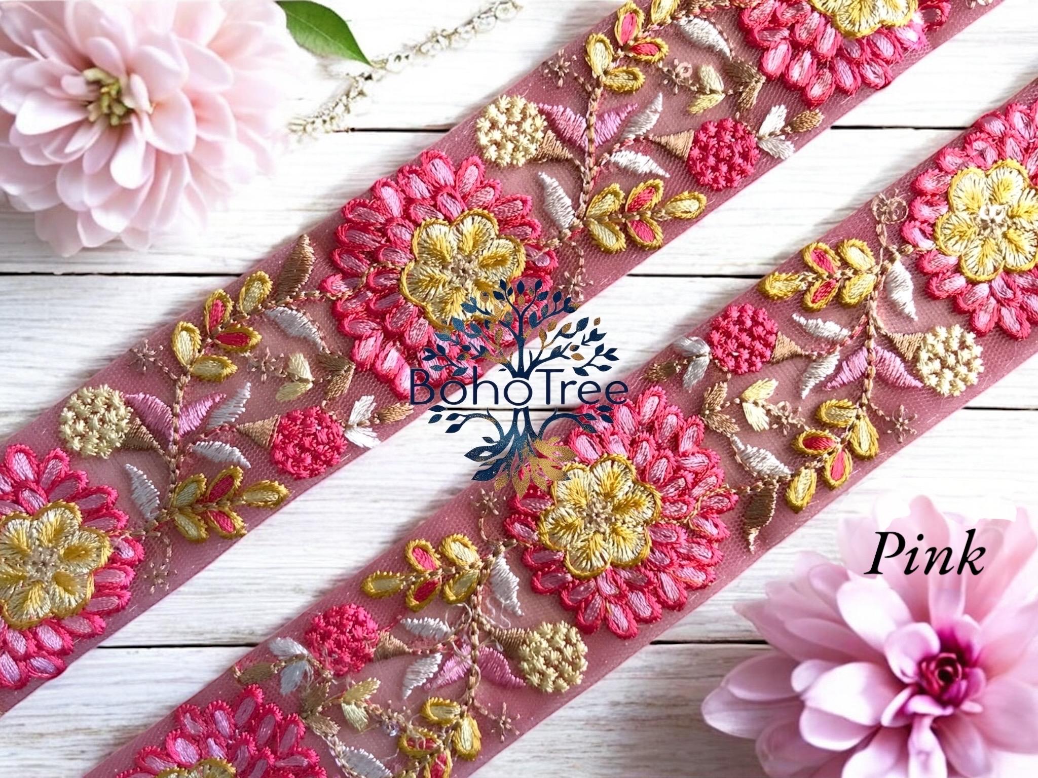 Floral Net Fabric Trim-multi Colour Embroidered Sari Border