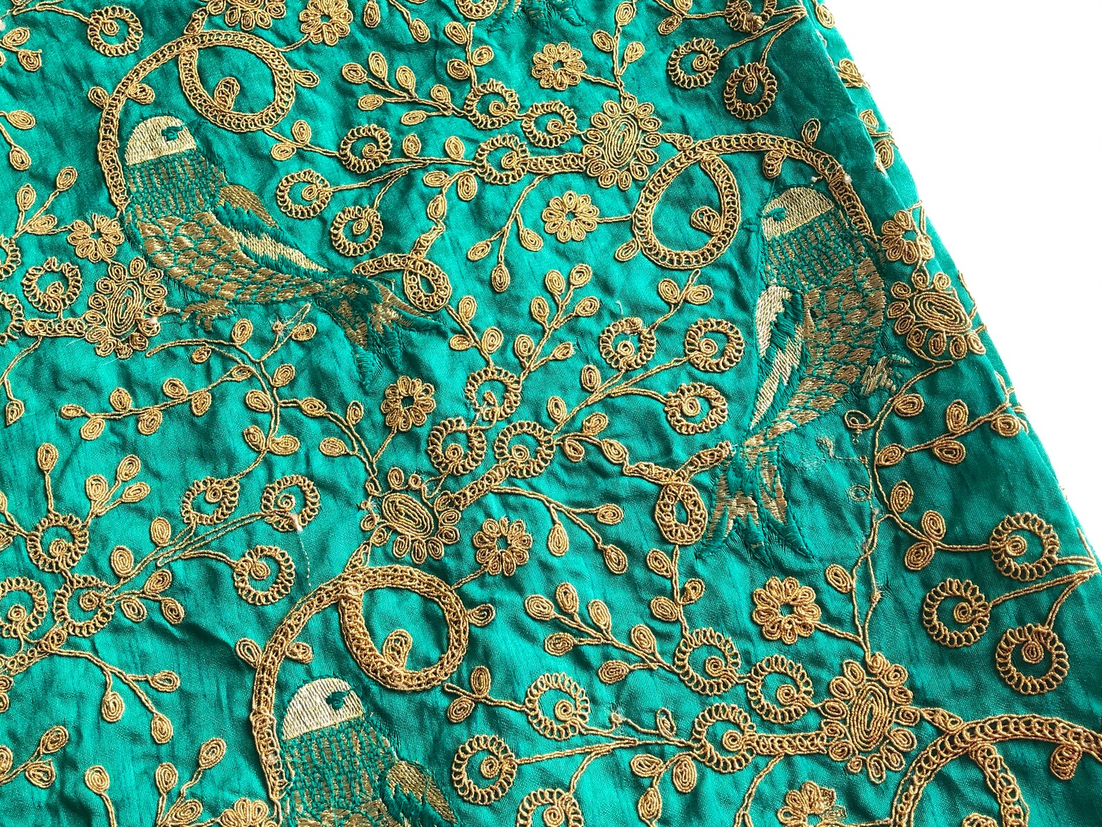 Half Yard GREEN Embroidered PolySilk Fabric Sari Fabric Etsy