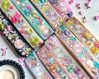 Haftowana siateczka kwiatowa, bordiura do sari, koronka do sukni ślubnej w stylu boho