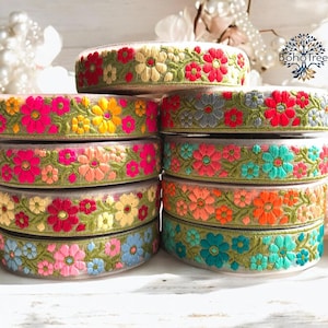 Cinta de brocado estrecha - Cinta de grosgrain rosa - Cinta de jacquard con diseño floral - Cinta de seda - Cinta de seda para sari cortada a medida