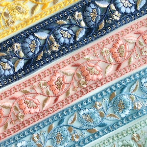 Bordure ruban en filet brodé, robe de mariée, bordure en sari, tissu sari, courtepointe artistique, bordure indienne par mètre, chemin de table