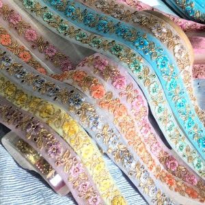 Net Fabric Embroidered Net Fabric Lace-Silk Sari Fabric-Dupattas-Quilt Silk Ribbon-Indian Fabric-Table Runner-Lehengas