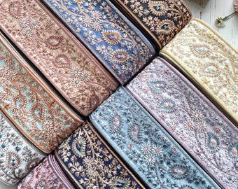 Geborduurde bloemenrand op maat gesneden, 2,5" meerkleurige sari-rand voor junkjournals, boho-huwelijksdecor en doe-het-zelfriemen - 10 kleuren