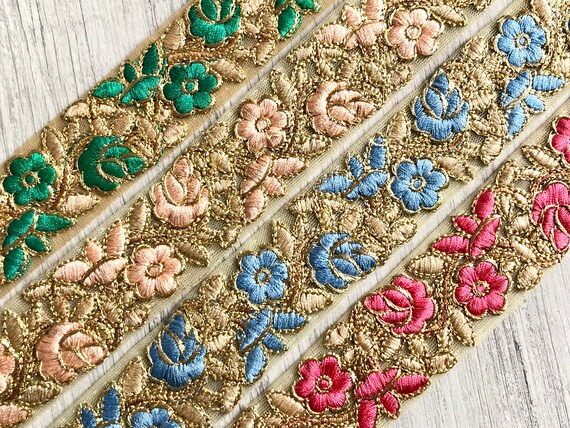Holiday Decoration Pom Pom Trim, Indian Lace, Saree Border, Pearls Trim,  Hand Crocheted Scallops, Art Quilt Trim, Multi Colored Beaded Trim 
