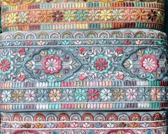 Tkanina siatkowa, bordiura do sari, indyjska koronkowa lamówka cięta na wymiar, bordiura do sari, bieżnik stołowy, lamówka do pikowanych tkanin artystycznych, bordiura do sari, jedwabna tkanina