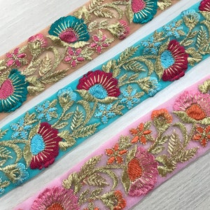 Tissu net bordure sari bordure en dentelle indienne par mètre, bordure en tissu sari-chemin de table-couette artistique bordure en tissu sari bordure en soie