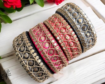 Embroidered Sari Fabric Trim, Indian Silk Border, Art Quilts, Table Runner