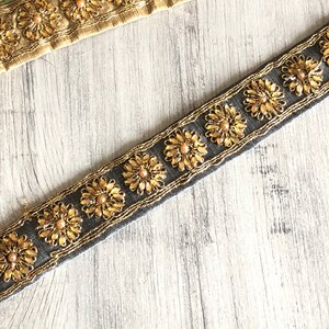 Gold Seed Beads Lace Saree Border Trim for Headdress Pearl Trim Indian Lace Indian Trim Holiday Decoration 1 Yard LM2019#502