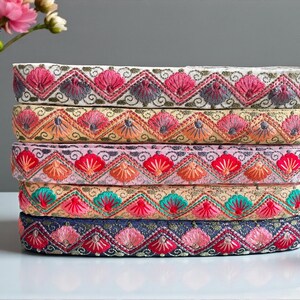 Embroidered Silk Sari Ribbon Trim - Bohemian Fabric Border for Diy crafts , wedding dress, boho skirts, fusion jackets image 14