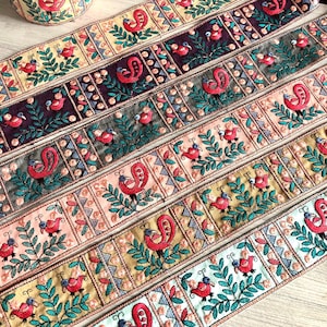 Multi-colored Bohemian Fabric Trim-Art Quilt Table Runner-Embroidered Silk Sari Ribbon Border-Silk Sari Fabric-India Fabric Trim By The Yard