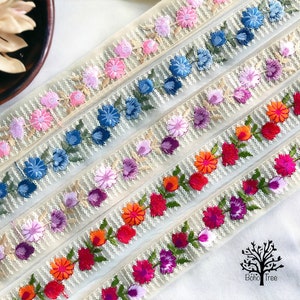 Net Fabric Embroidered Lace-Silk Sari Fabric-Dupattas-Quilt Silk Ribbon-Indian Fabric-Table Runner-Lehengas