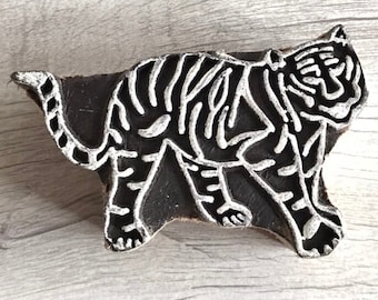 Indian Tiger Block Print, Hand Carved Wood Stamp, Fabric Textile