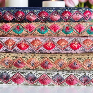 Embroidered Silk Sari Ribbon Trim - Bohemian Fabric Border for Diy crafts , wedding dress, boho skirts, fusion jackets image 6