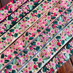 Embroidered Indian Trim By The Yard Indian Fabric Trim Sari Border Craft Ribbon Sari Fabric Trimming Sewing Tape, Costume trim Silk Ribbons image 10