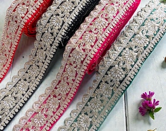 Perlen Netzstoff Besatz Zari Embroidered-3-Zoll-Sari-Bordüre für DIY Crafts-Boho Röcke-Hochzeitskleid