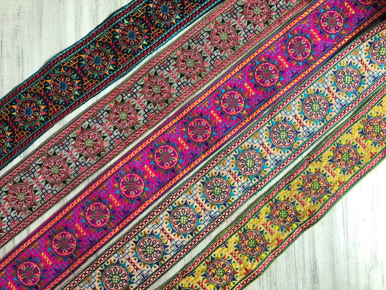 Sari Border Lehenga Fabric Dupatta Lace Embroidered Saree Trim Indian Silk Fabric Trim Floral Design Sari Fabric Trim By The Yard