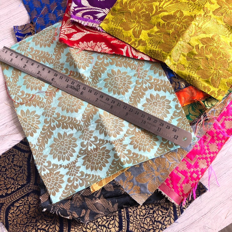 Silk Fabric remnants Upcycle Silk Sari Fabric scrapbooking Assorted