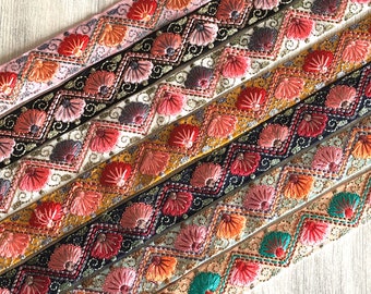 Multicolore Boho Tissu Trim-Art Quilt Table Runner-Brodé Soie Sari Ruban Bordure-Soie Sari Tissu-Inde Tissu Garniture par cour