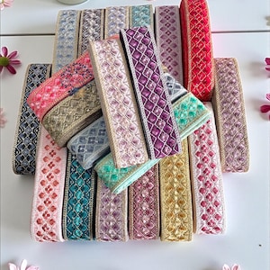 Saree Border Indian Lace Trim By The Yard-2 Inch embroidered Ribbon for DIY Clothing-Junk Journal-Table Runner