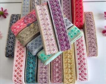 Saree Border Indian Lace Trim By The Yard-2 Inch embroidered Ribbon for DIY Clothing-Junk Journal-Table Runner