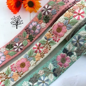 Saree Border Indian Lace Trim op maat gesneden, geborduurde Trim Sari Fabric Trim, Art Quilt stof trim Sari Border Silk Ribbon