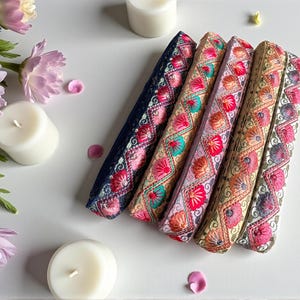 Embroidered Silk Sari Ribbon Trim - Bohemian Fabric Border for Diy crafts , wedding dress, boho skirts, fusion jackets image 5