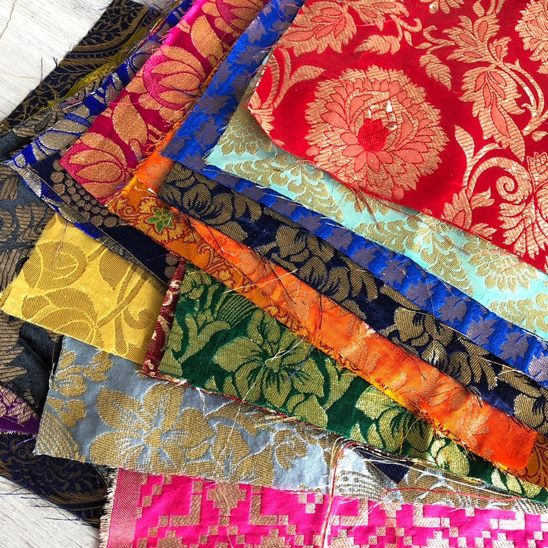 Silk Fabric Remnants Assorted Silk Brocades for DIY Junk - Etsy UK