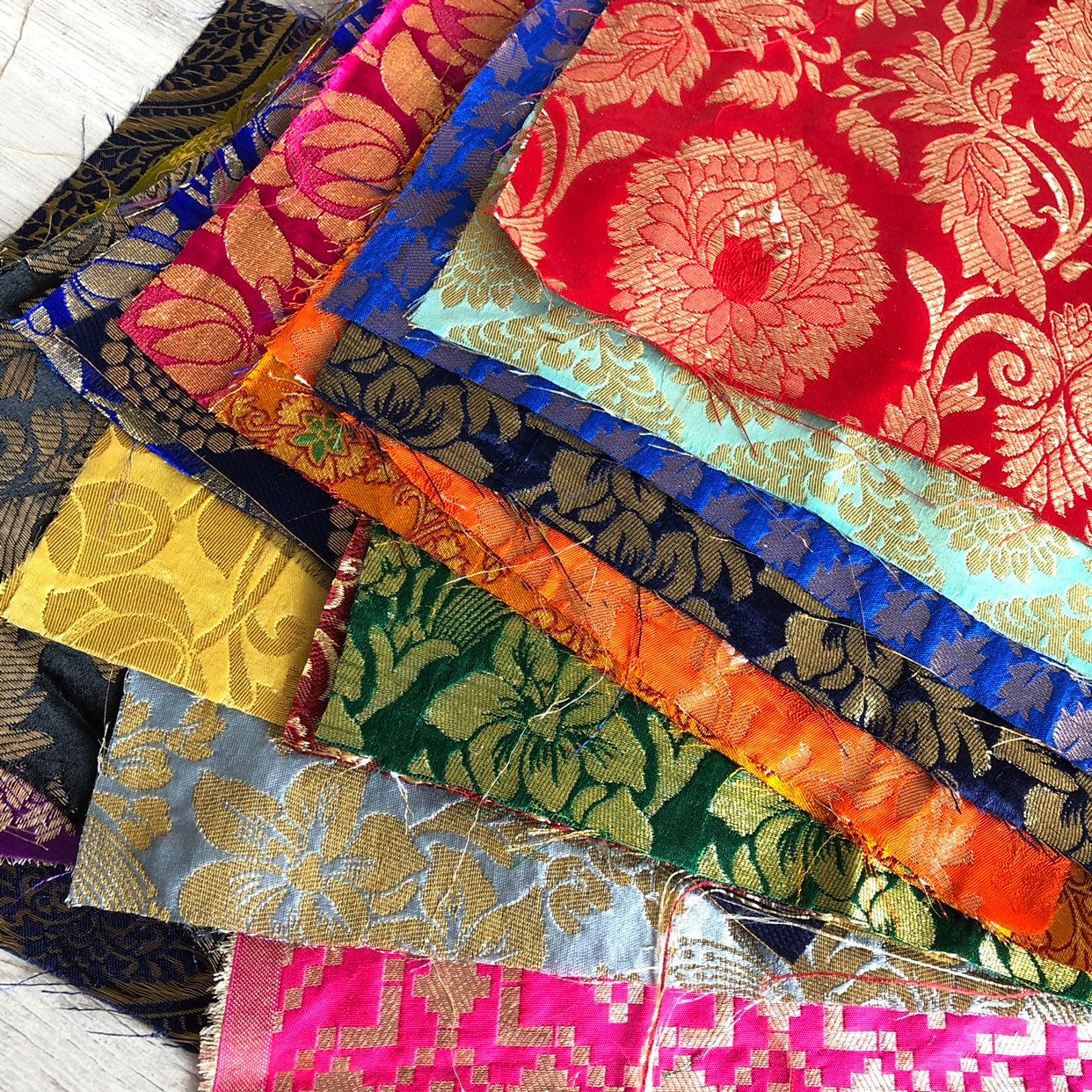 Silk Fabric remnants Assorted Silk Brocades for DIY Junk Etsy