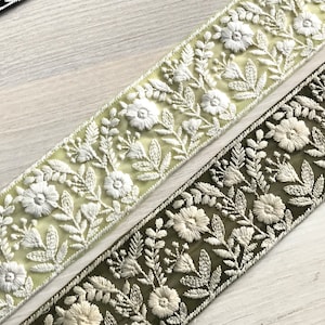 Sari Fabric Trim, White Thread Embroidered Saree Border for boho junk journals, Table Runner, Indian Textiles Fabrics image 8