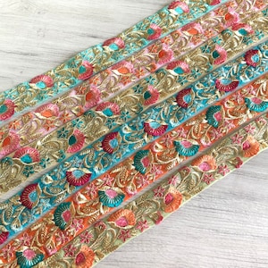 Bloemen stof trim-multi kleur geborduurde Sari border-zijde Sari stof-dupattas, quilt zijde lint-Indiase stof-tafel Runner-Lehengas