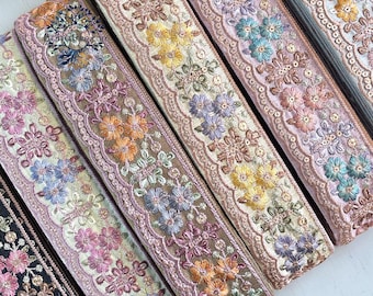 Saree Border Indian Lace Trim By The Yard- 2 InchEmbroidered Ribbon Sari Fabric Trim for DIY Dress-Craft-Boho Skirts-Fusion Jackets