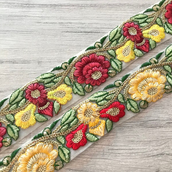 Embroidered Indian Net-Fabric Trim-Indian Fabric Trim Sari Border Craft Ribbon Sari Fabric Trimming Sewing Tape, Costume trim Silk Ribbons