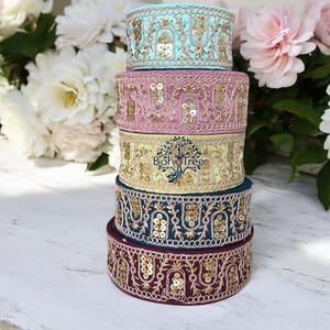 Adorno de tela para sari: borde de sari bordado multicolor para dupattas, encaje de tela bordado, camino de mesa, lehengas y faldas
